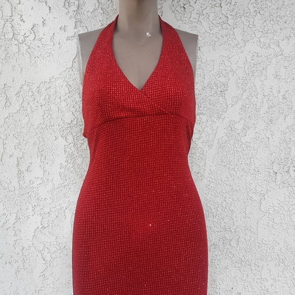 Red Sparkling Halter Gown - Picture 3 of 7